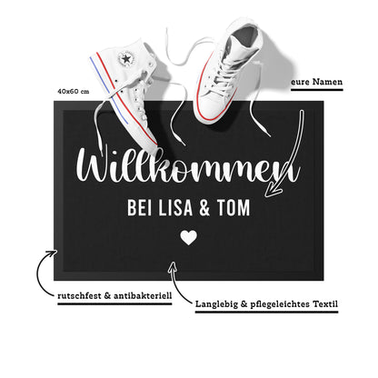 Stoff Fußmatte personalisierbar – Willkommen mit Pärchennamen und Herz