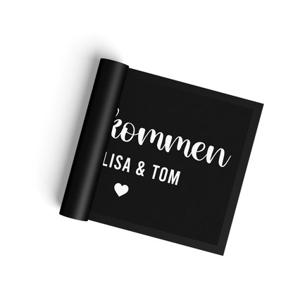 Stoff Fußmatte personalisierbar – Willkommen mit Pärchennamen und Herz