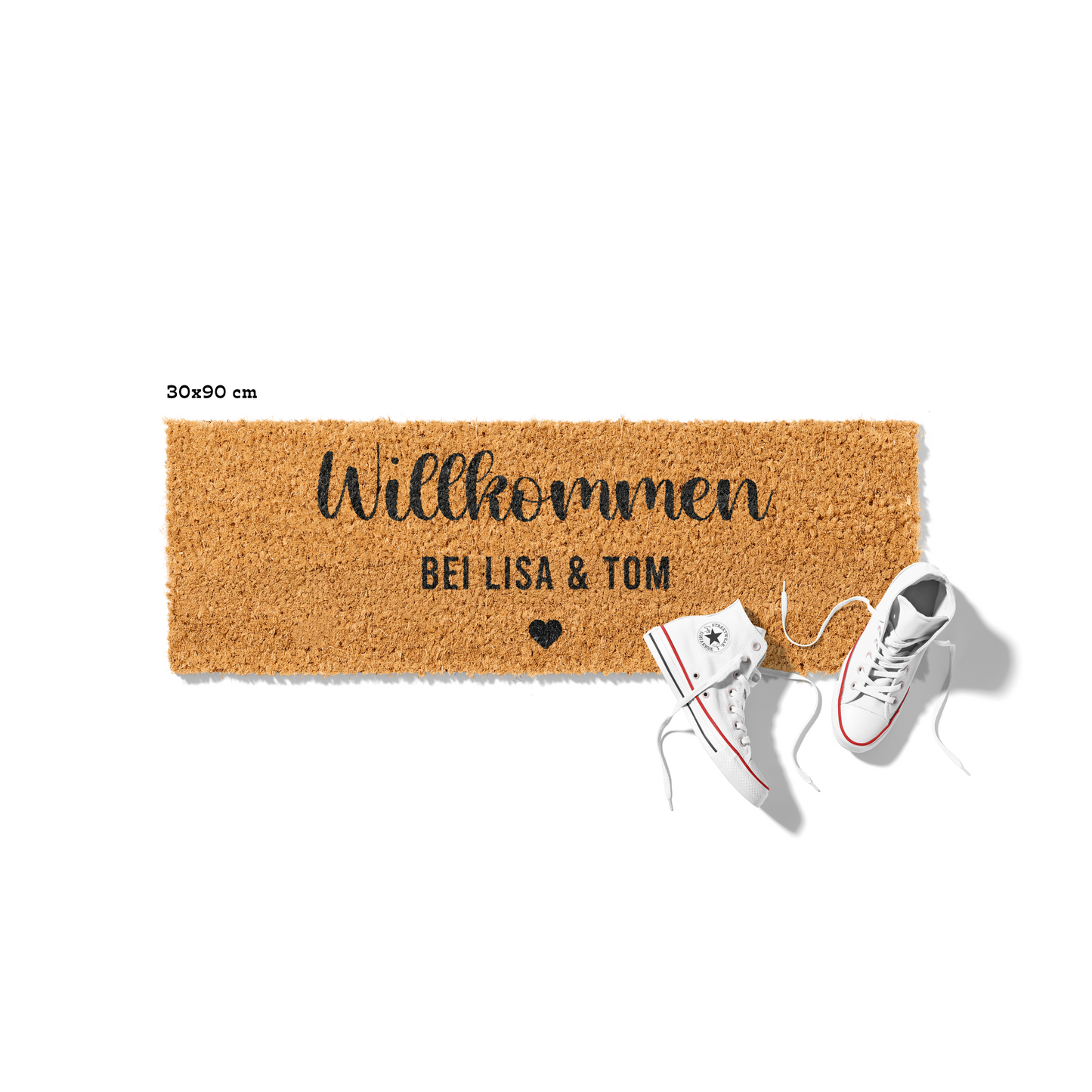 Fußmatte aus Kokos personalisierbar – Pärchennamen Willkommen mit Herz