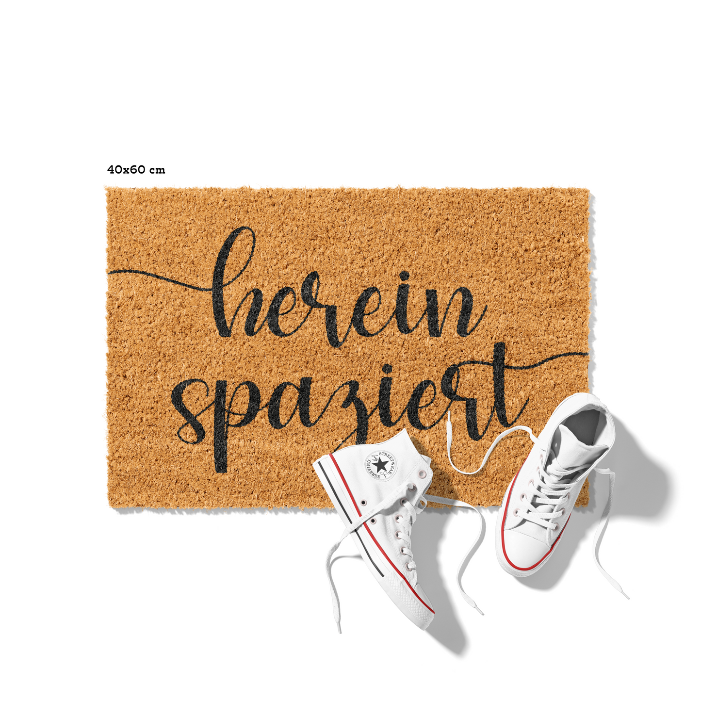 Fußmatte aus Kokos – Hereinspaziert Schriftzug-Design