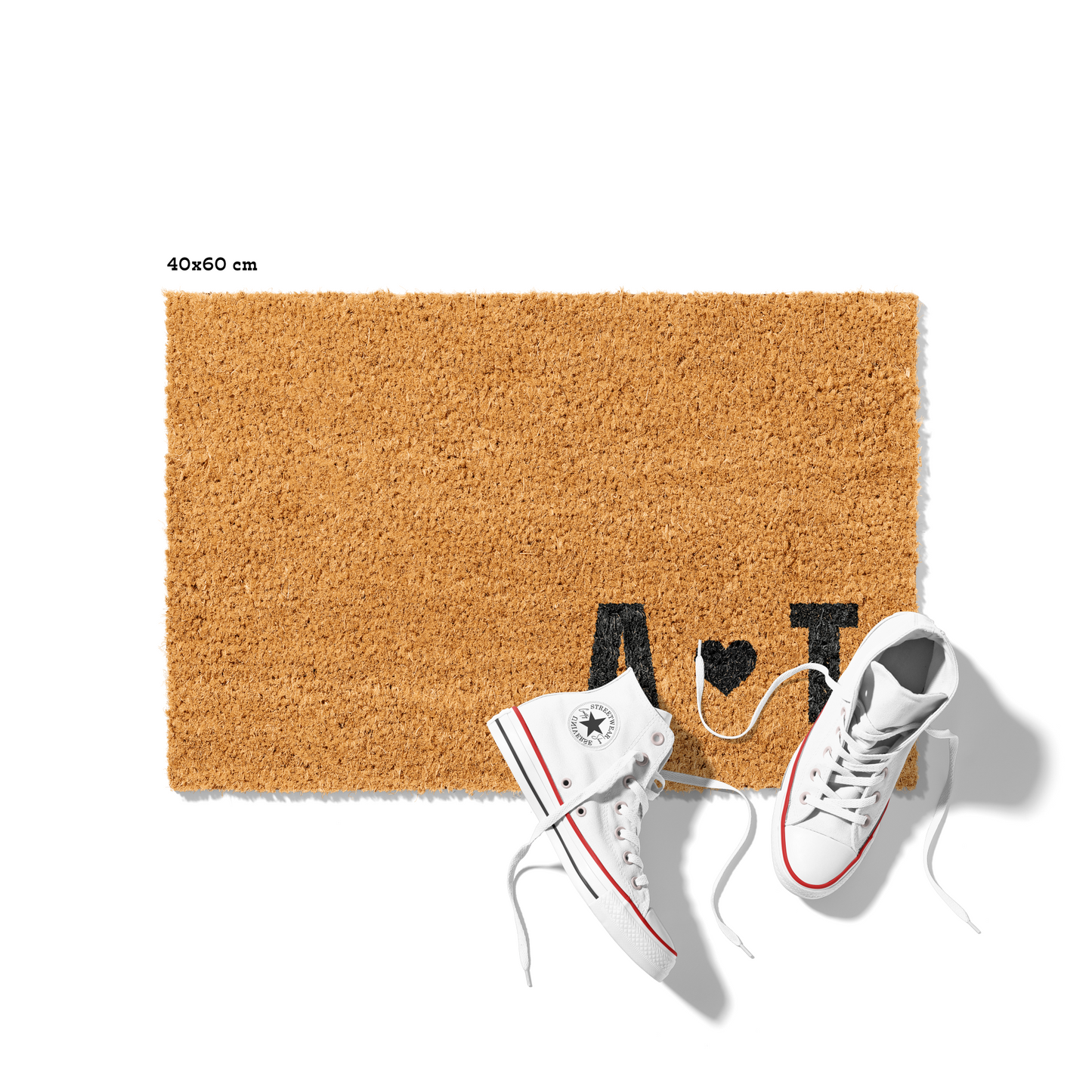 Fußmatte aus Kokos personalisierbar – Pärchen-Initialen Design mit Herz