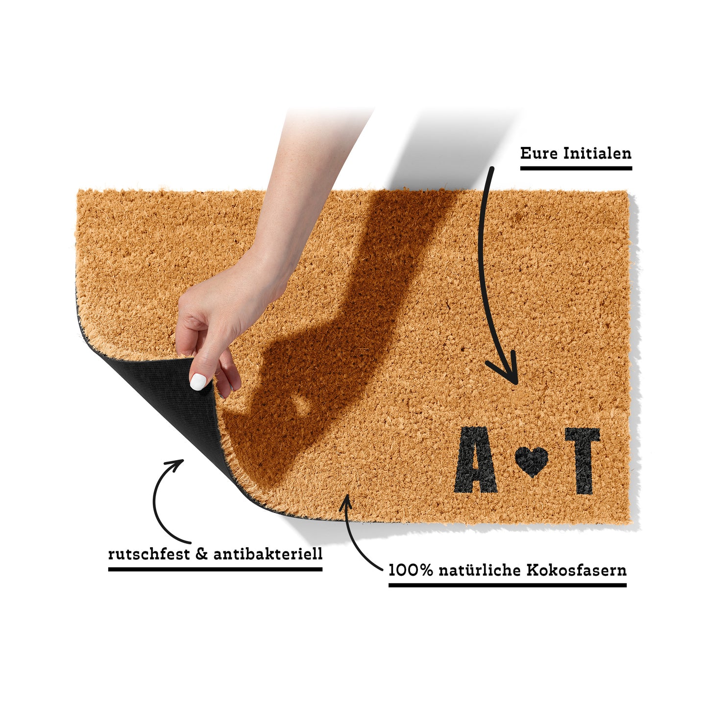 Fußmatte aus Kokos personalisierbar – Pärchen-Initialen Design mit Herz