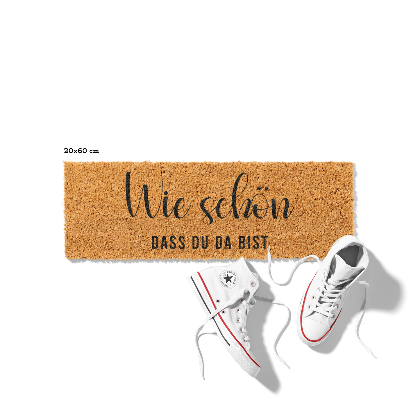 Fußmatte aus Kokos – Wie schön dass du da bist Schriftzug