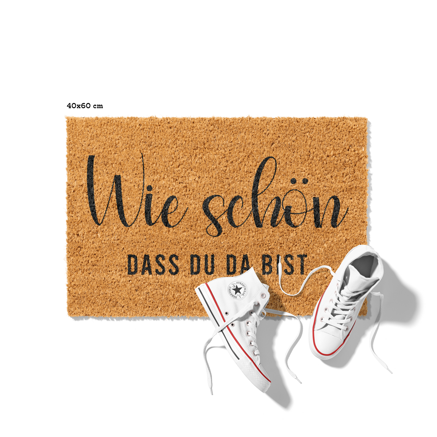 Fußmatte aus Kokos – Wie schön dass du da bist Schriftzug