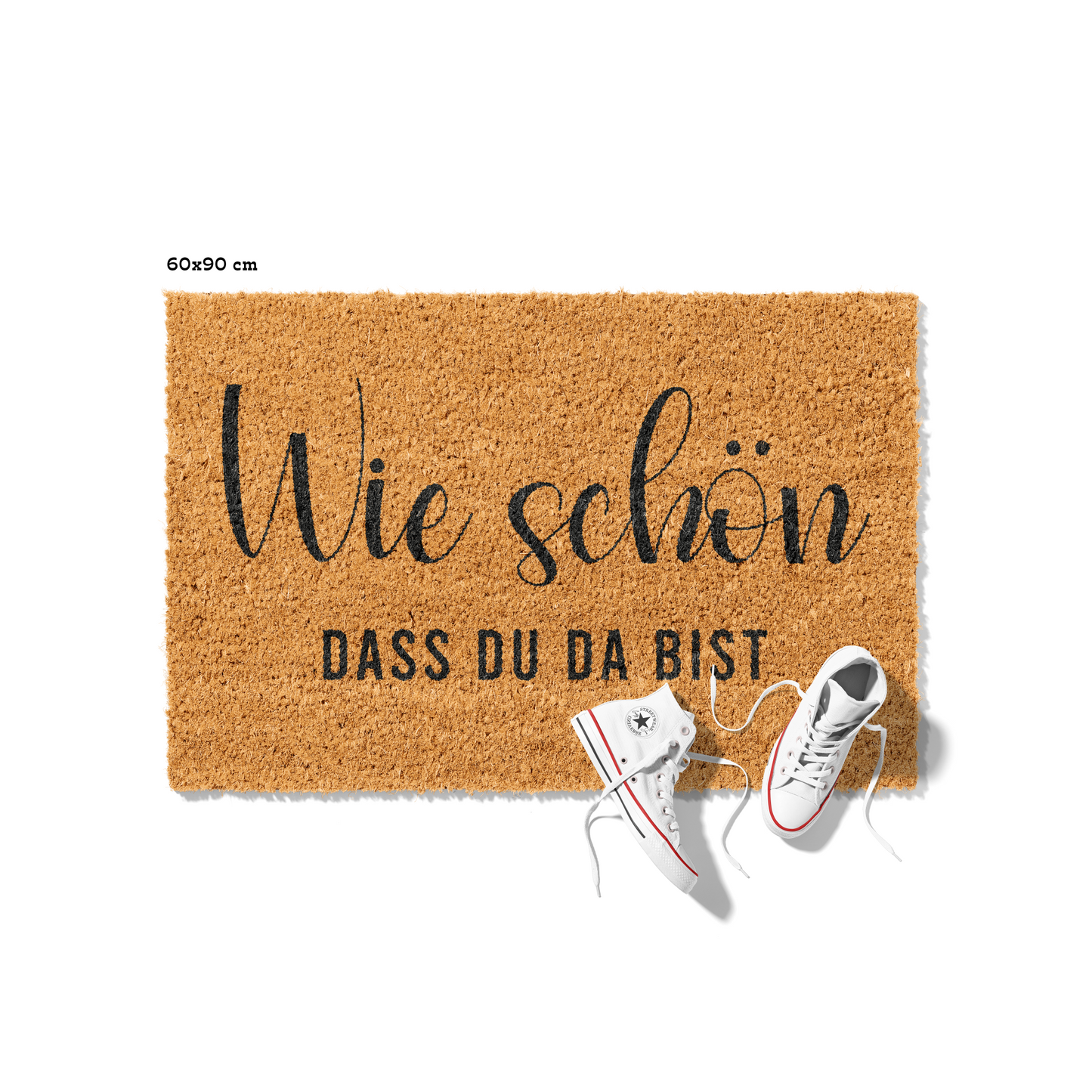Fußmatte aus Kokos – Wie schön dass du da bist Schriftzug