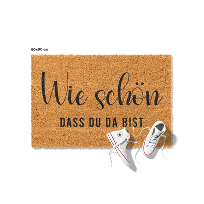 Fußmatte aus Kokos – Wie schön dass du da bist Schriftzug