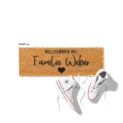 Fußmatte aus Kokos personalisierbar – Willkommen bei Familienname mit Herzschrift