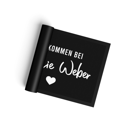 Stoff Fußmatte personalisierbar – Willkommen bei Familie mit Herz