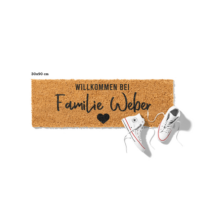 Fußmatte aus Kokos personalisierbar – Willkommen bei Familienname mit Herzschrift