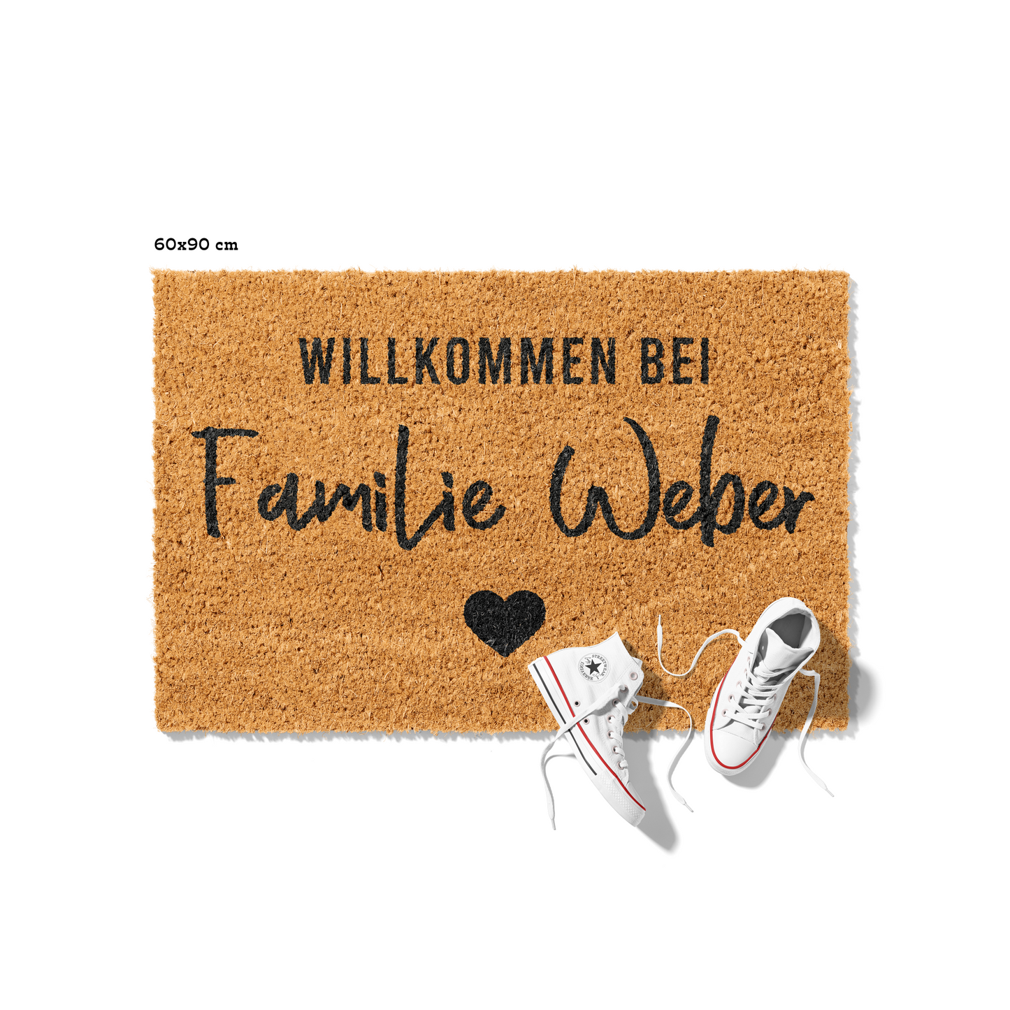 Fußmatte aus Kokos personalisierbar – Willkommen bei Familienname mit Herzschrift