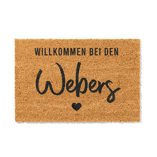 Personalisierbare Kokosmatte mit Familienname „Willkommen bei den“ – Fußmatte aus Kokos für den Eingangsbereich