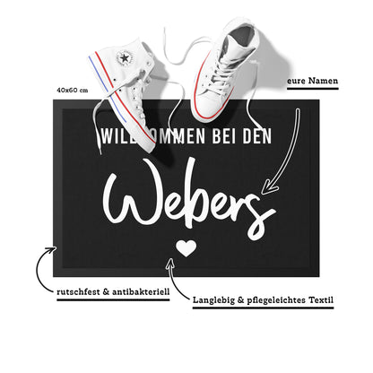 Stoff Fußmatte personalisierbar – Willkommen bei den Familienname mit Herz