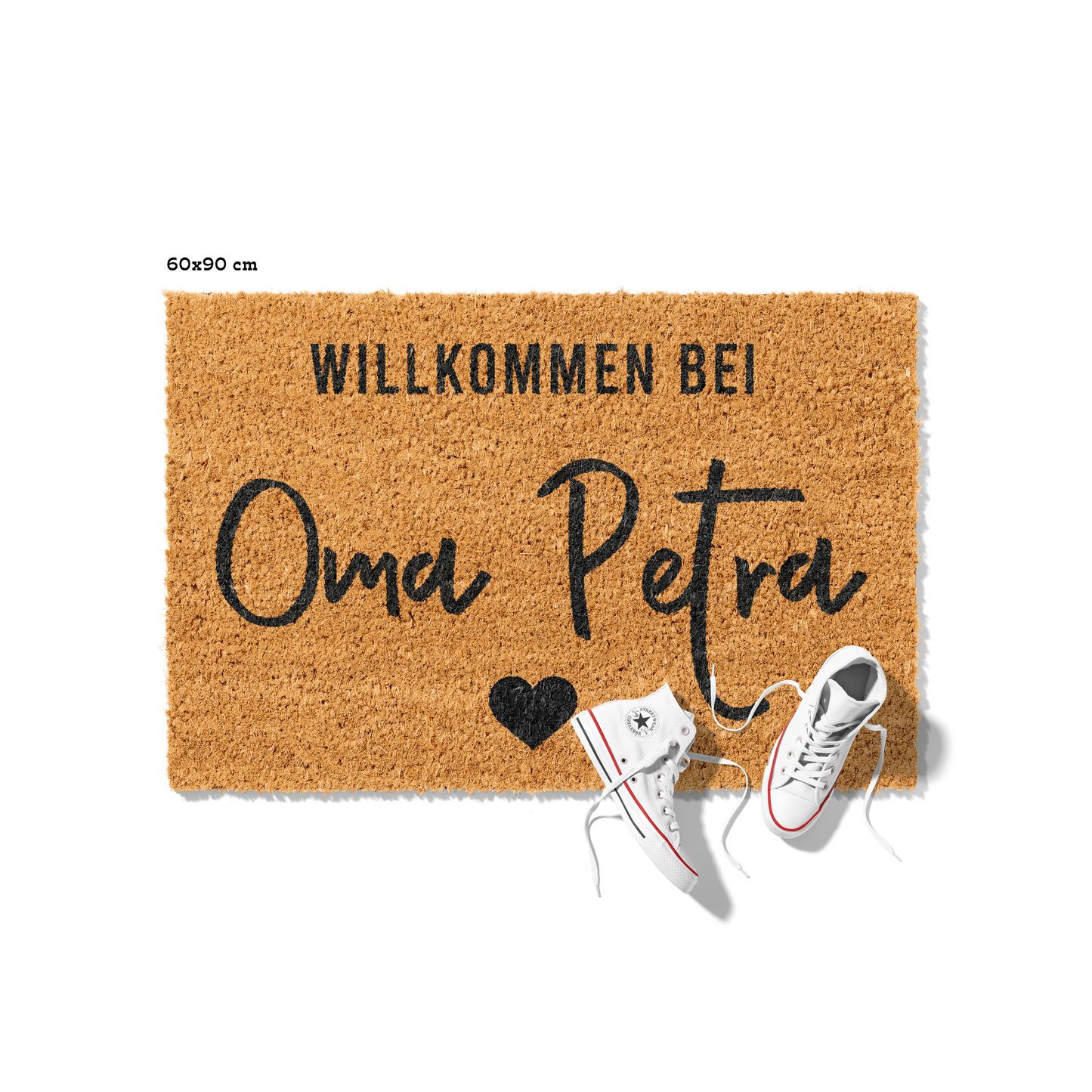 Fußmatte aus Kokos personalisierbar – Oma-Name Willkommen mit Herz