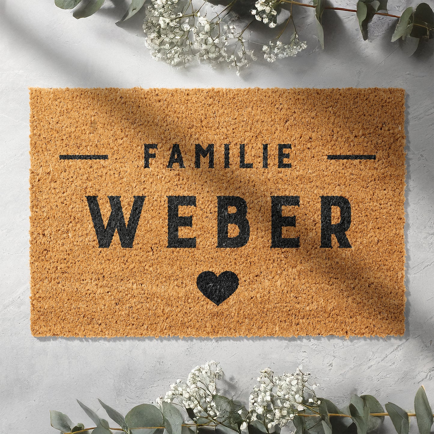 Personalisierbare Kokosmatte mit Familienname – Fußmatte aus Kokos für den Eingangsbereich