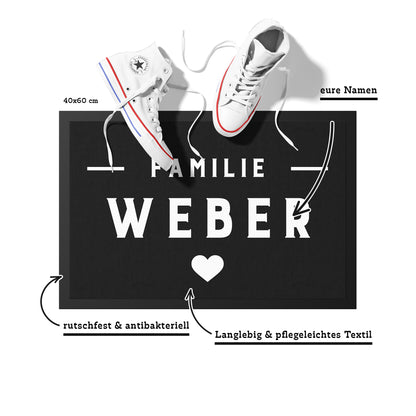 Stoff Fußmatte personalisierbar – Familie mit Nachname und Herz
