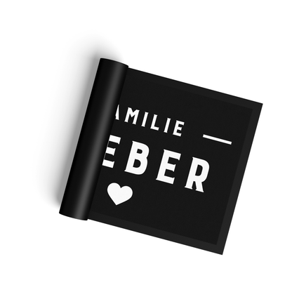 Stoff Fußmatte personalisierbar – Familie mit Nachname und Herz