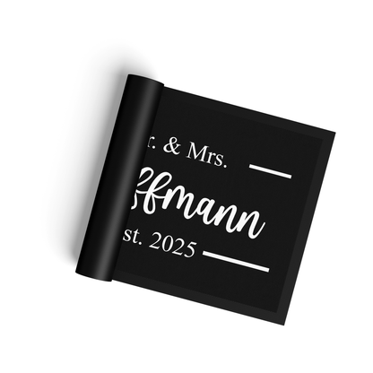 Stoff Fußmatte personalisierbar – Mr & Mrs mit Familienname und Hochzeitsdatum