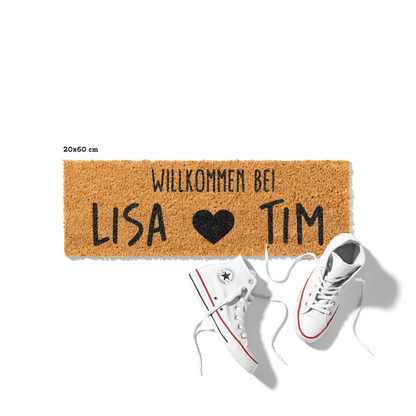 Fußmatte aus Kokos personalisierbar – Willkommen bei Pärchennamen mit Herz