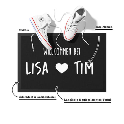 Stoff Fußmatte personalisierbar – Willkommen bei Pärchennamen mit Herz