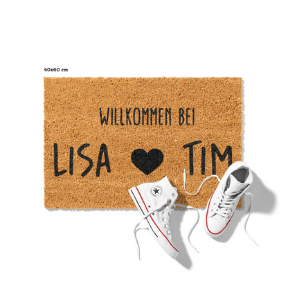 Fußmatte aus Kokos personalisierbar – Willkommen bei Pärchennamen mit Herz