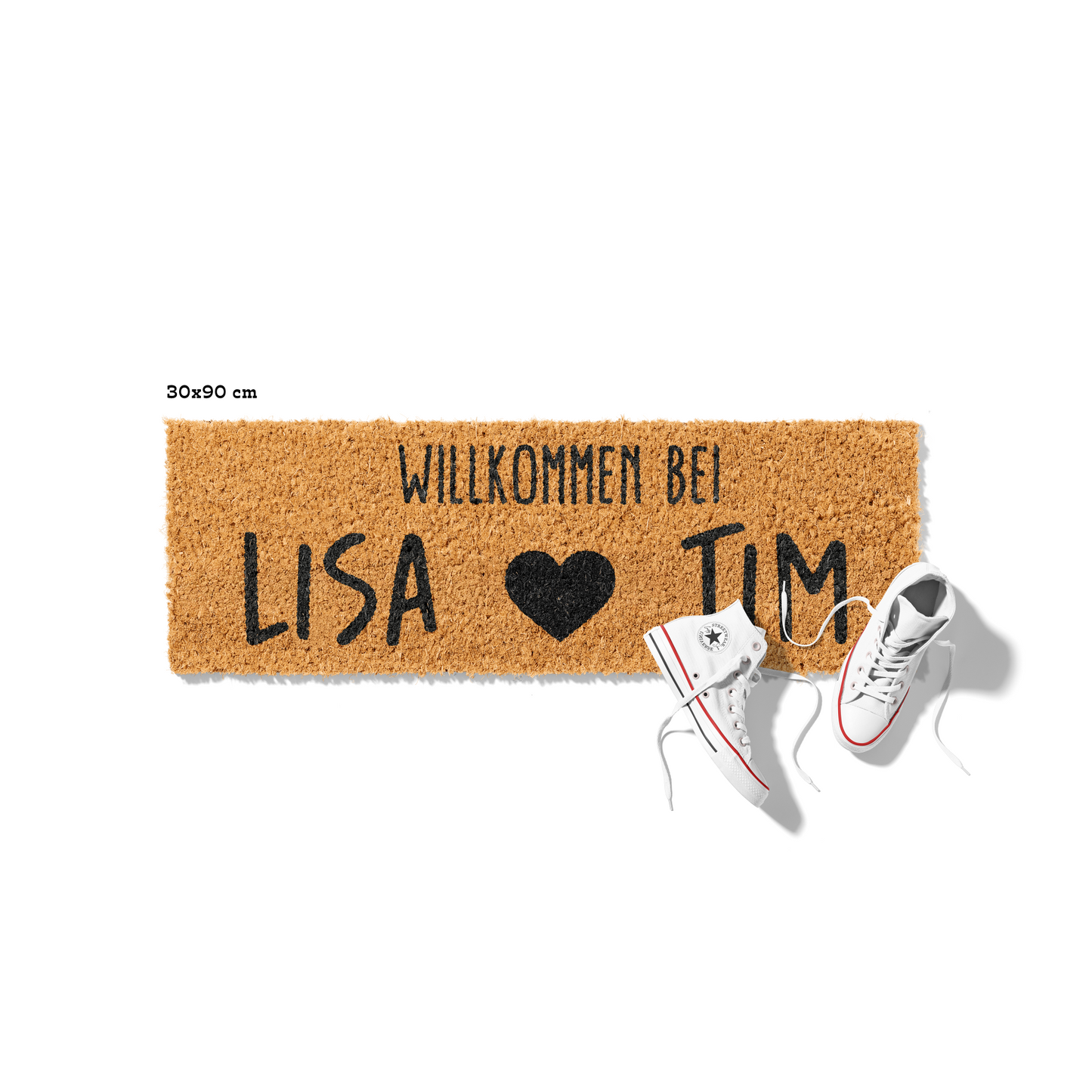 Fußmatte aus Kokos personalisierbar – Willkommen bei Pärchennamen mit Herz