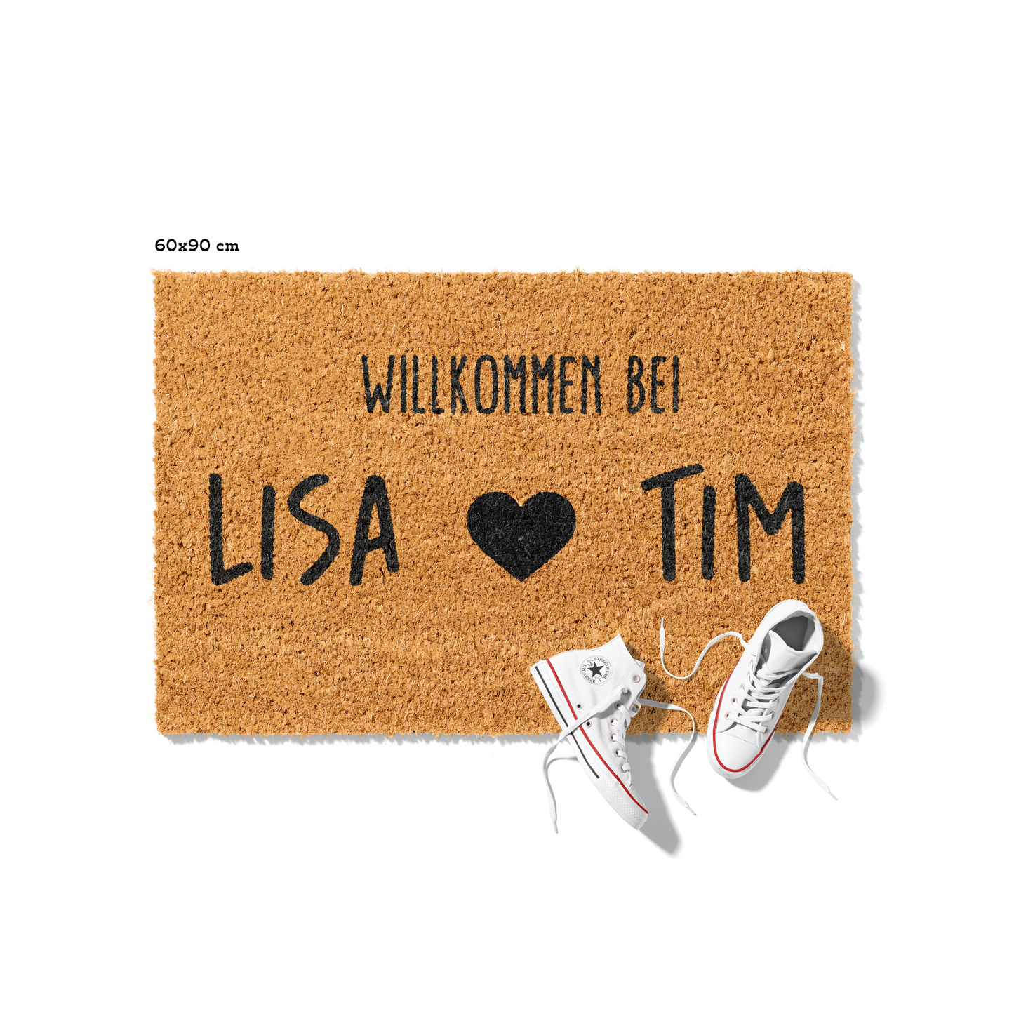 Fußmatte aus Kokos personalisierbar – Willkommen bei Pärchennamen mit Herz
