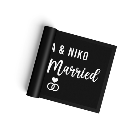 Stoff Fußmatte personalisierbar – Hochzeitsgeschenk „Just Married“ mit Pärchennamen