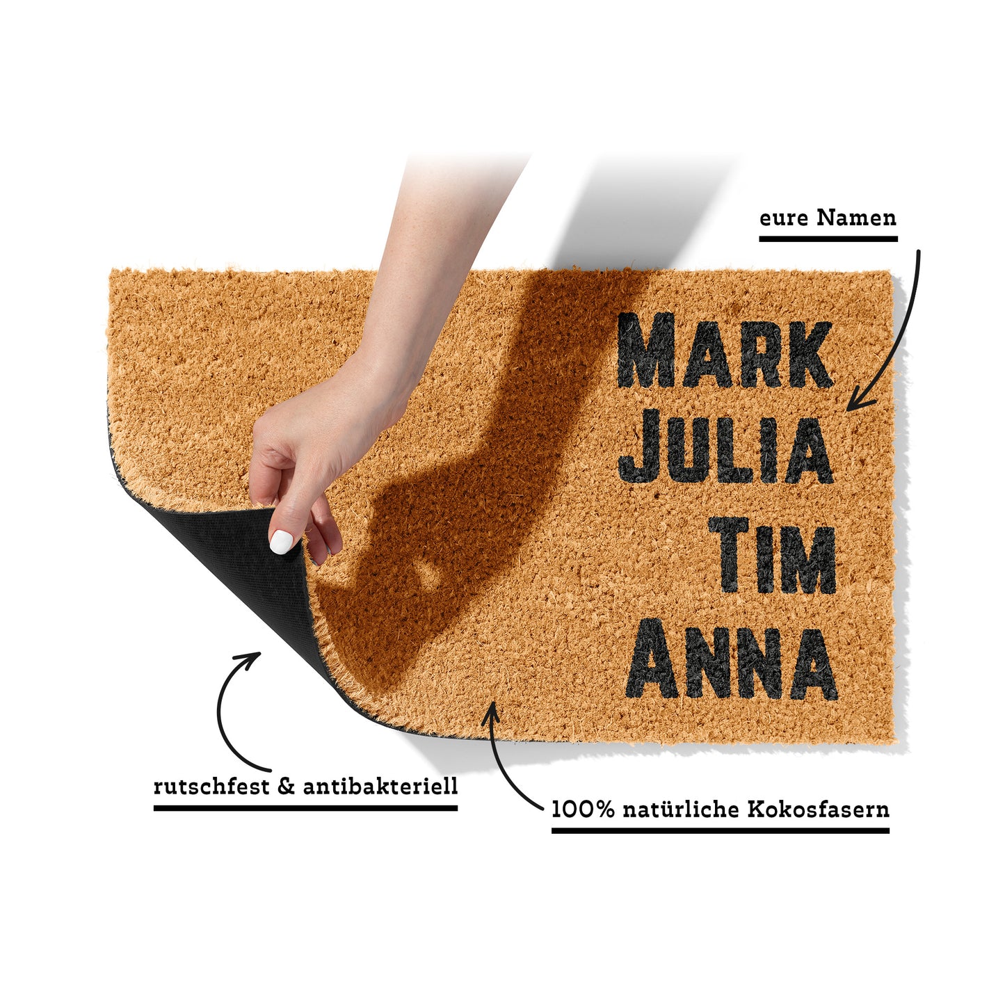 Fußmatte aus Kokos personalisierbar – WG-Namen im Blockdesign