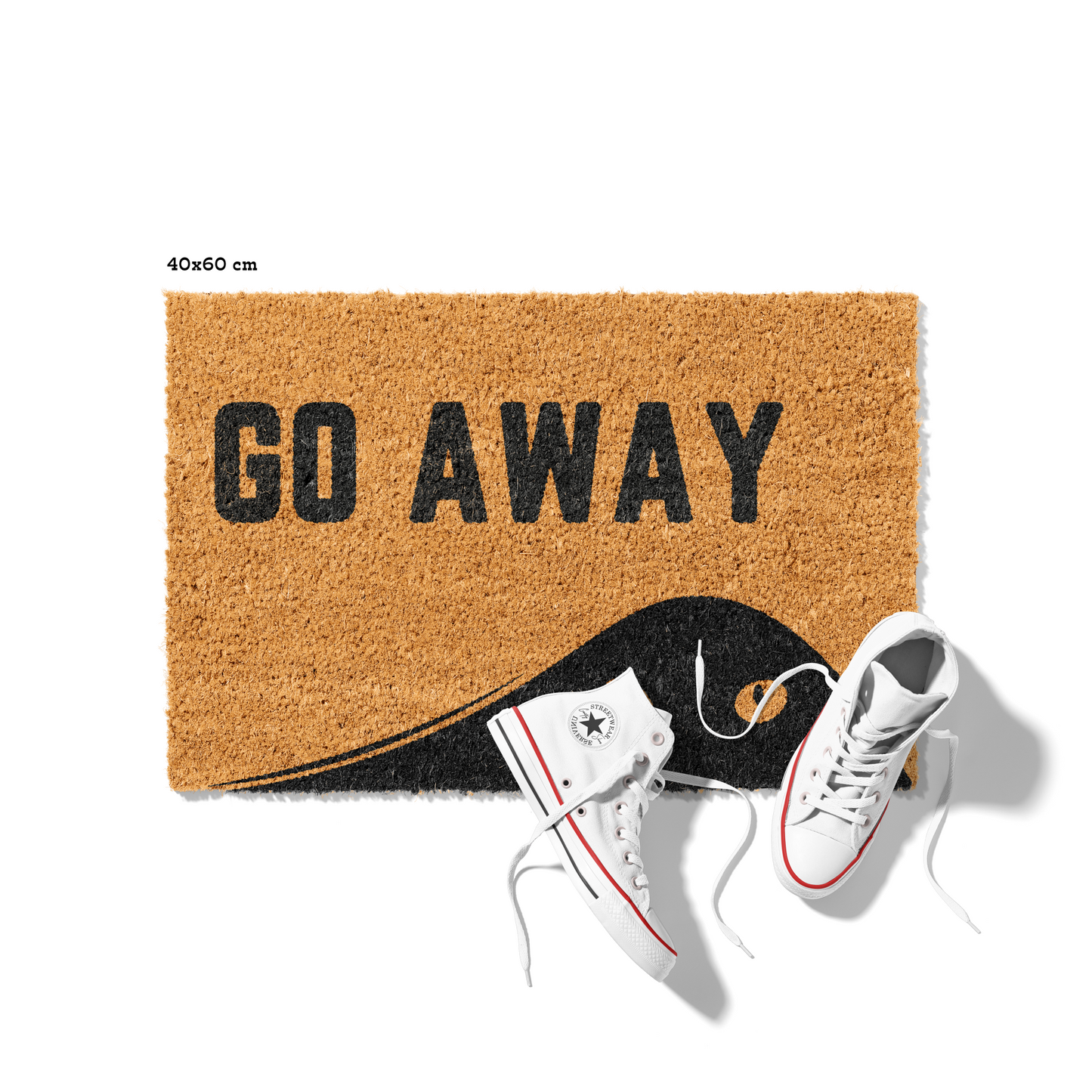 Fußmatte aus Kokos mit lustigem Spruch – Katzenmotiv „Go Away"
