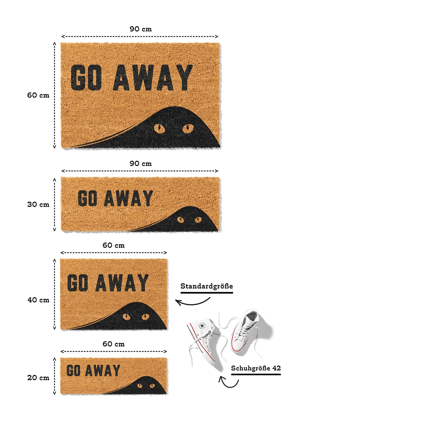 Fußmatte aus Kokos mit lustigem Spruch – Katzenmotiv „Go Away"