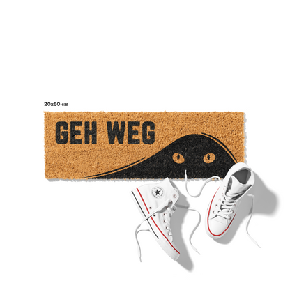 Fußmatte aus Kokos mit lustigem Spruch – Katzenmotiv „Geh weg"