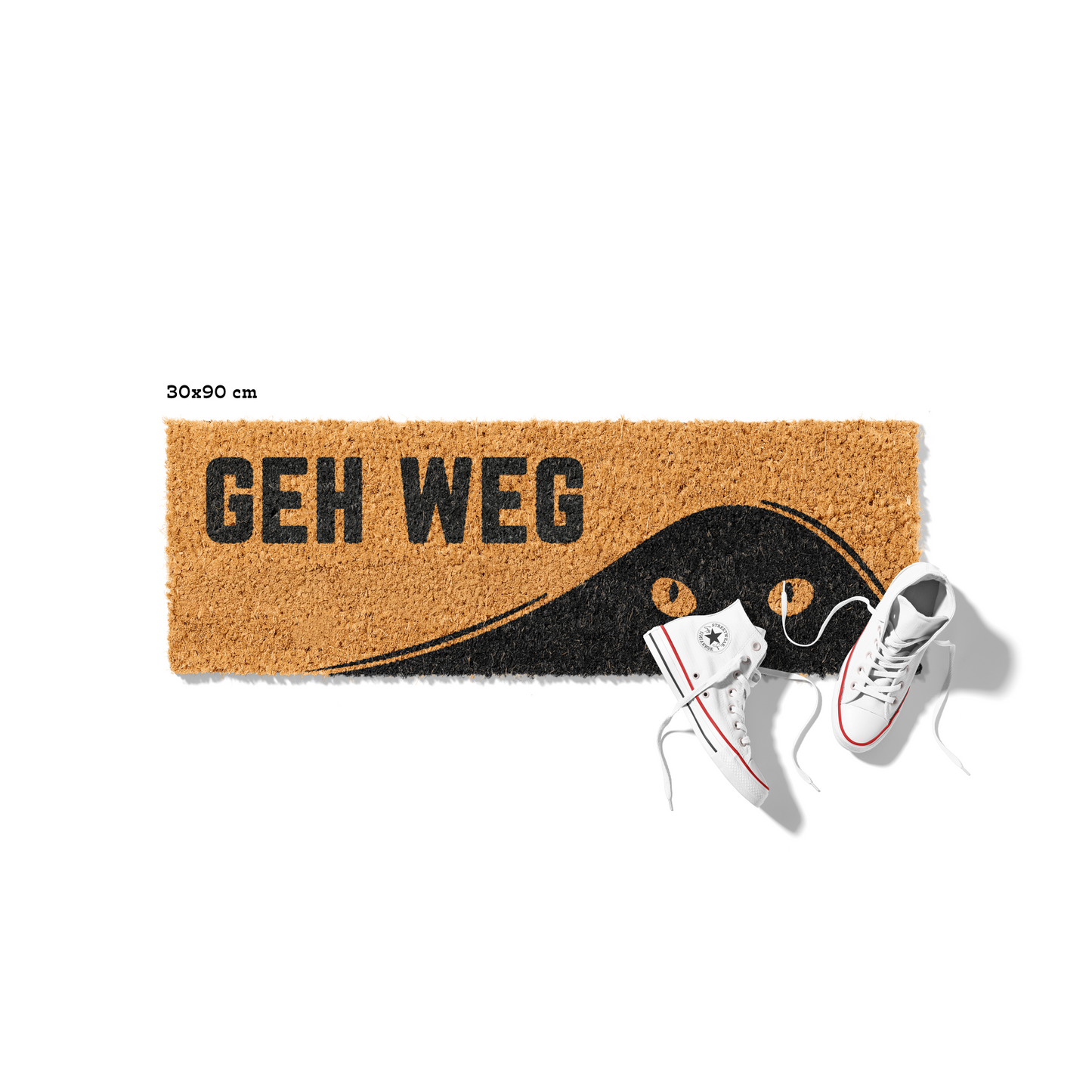 Fußmatte aus Kokos mit lustigem Spruch – Katzenmotiv „Geh weg"