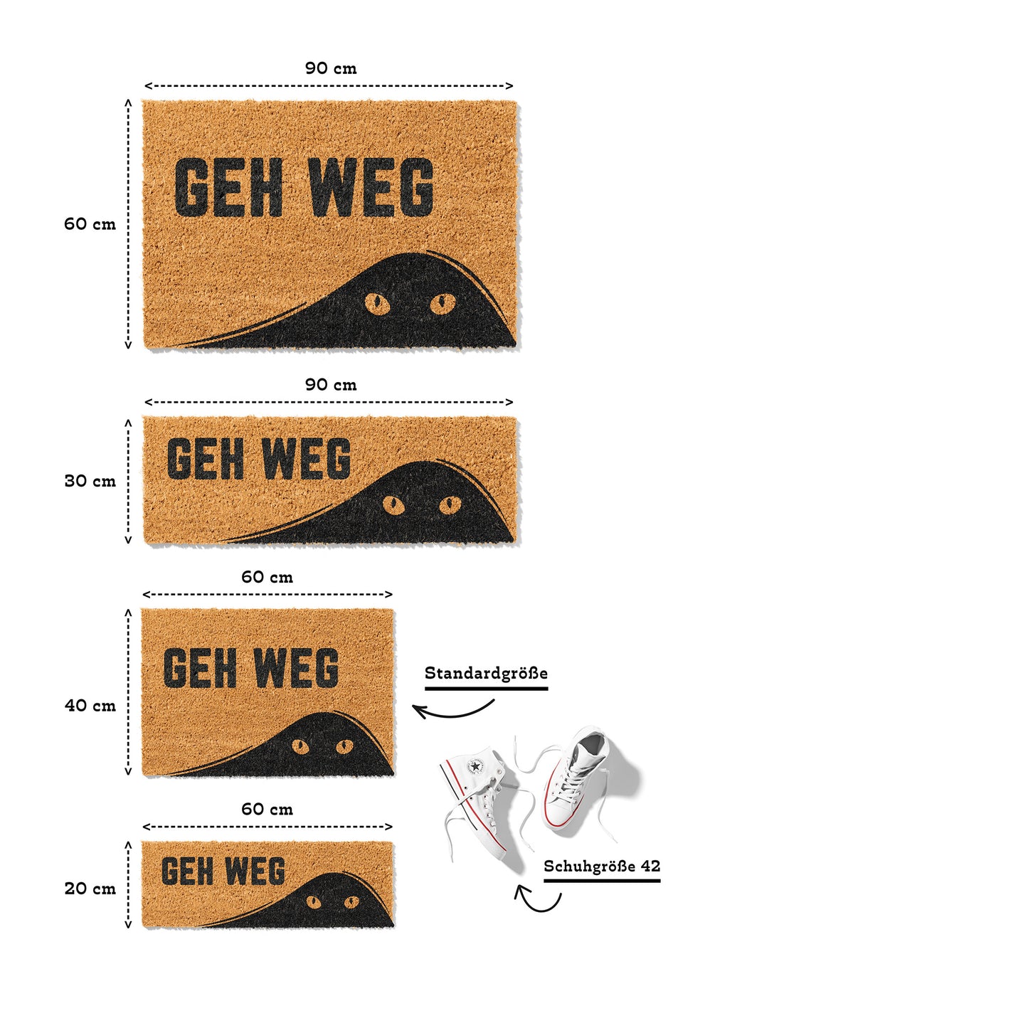 Fußmatte aus Kokos mit lustigem Spruch – Katzenmotiv „Geh weg"