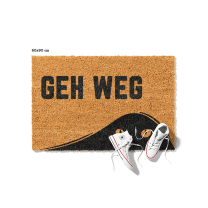 Fußmatte aus Kokos mit lustigem Spruch – Katzenmotiv „Geh weg"