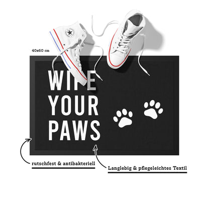 Stoff Fußmatte – „Wipe Your Paws“ mit Pfotenmotiv