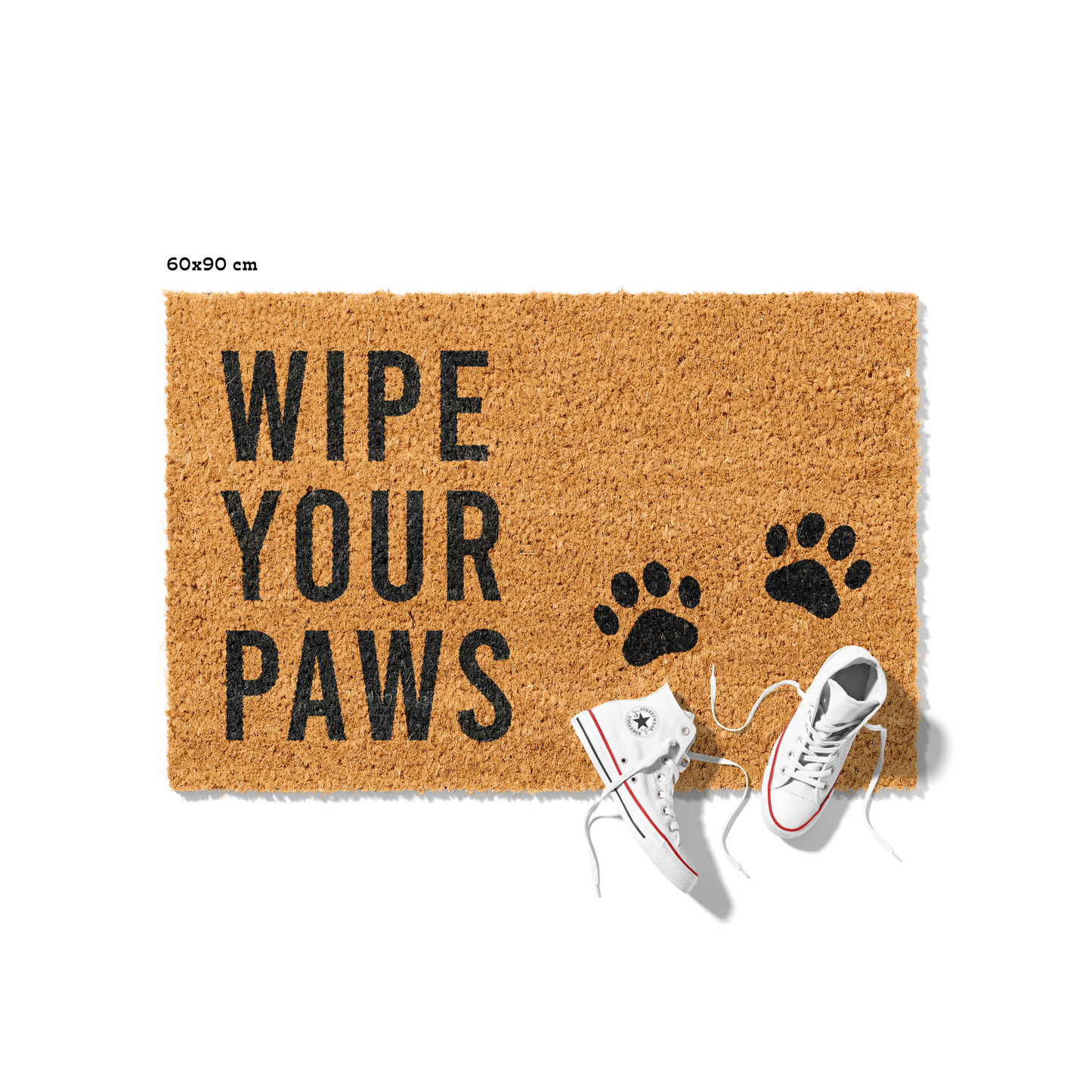 Fußmatte aus Kokos mit lustigem Spruch – „Wipe Your Paws" mit Pfoten