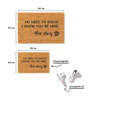 Fußmatte aus Kokos mit lustigem Spruch – Hundemotiv „No Need to Knock"