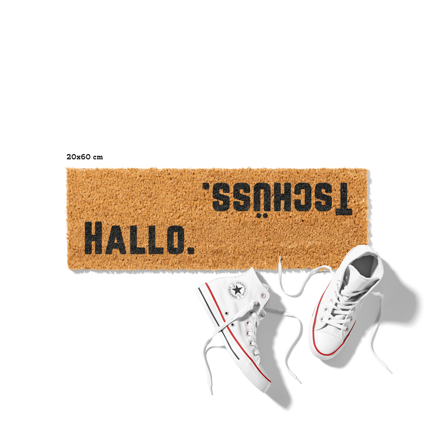 Fußmatte aus Kokos mit lustigem Spruch – „Hallo Tschüss"