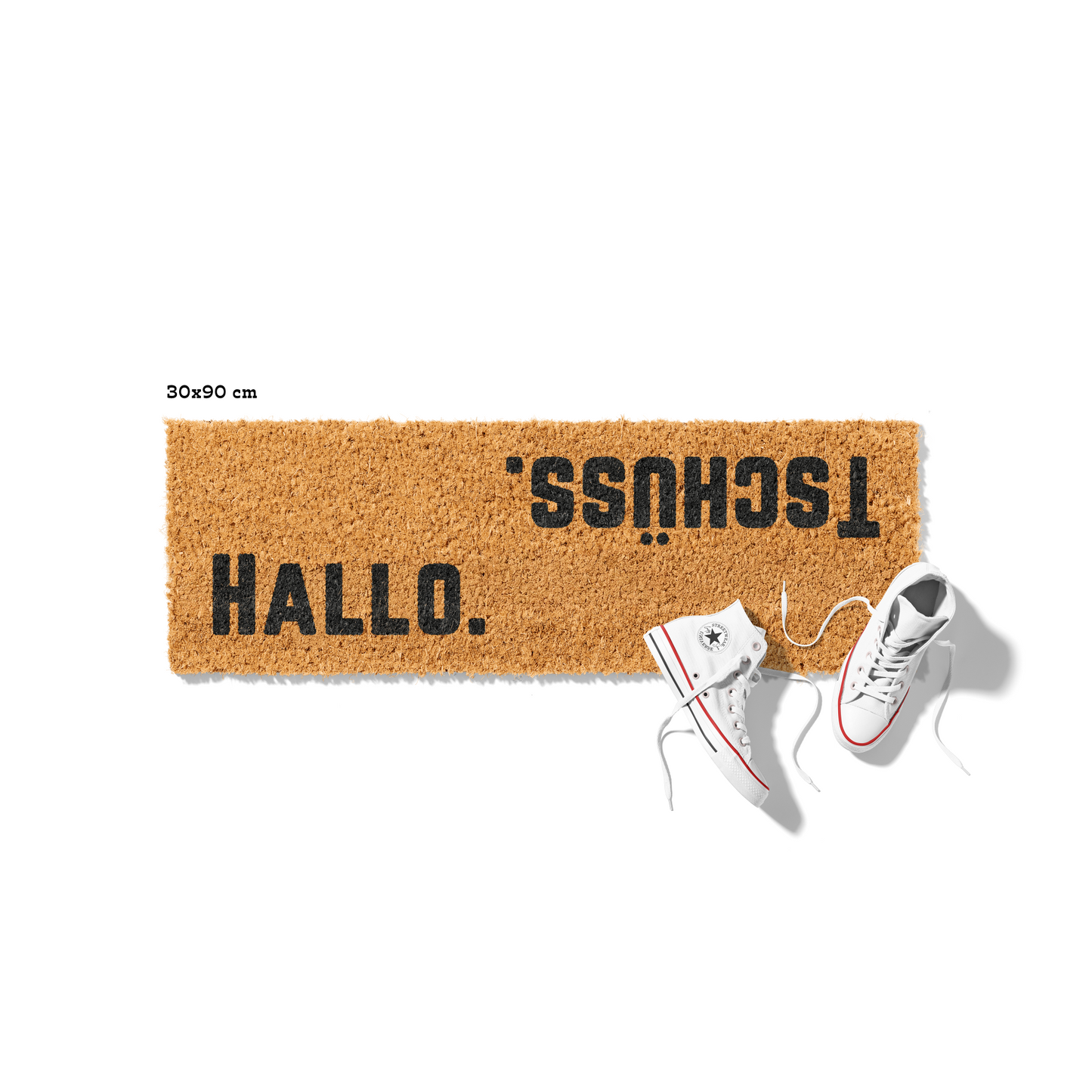 Fußmatte aus Kokos mit lustigem Spruch – „Hallo Tschüss"