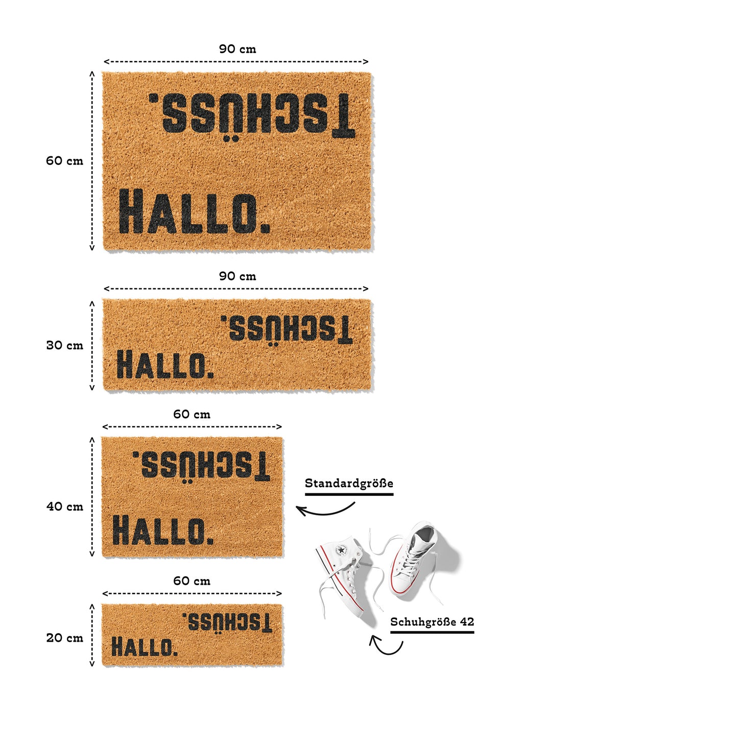 Fußmatte aus Kokos mit lustigem Spruch – „Hallo Tschüss"