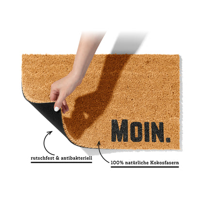 Fußmatte aus Kokos mit lustigem Spruch – „Moin"