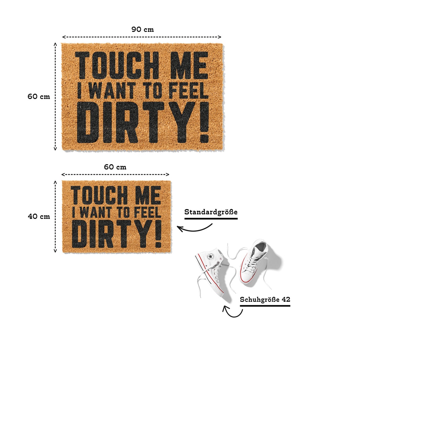 Fußmatte aus Kokos mit lustigem Spruch – „Touch me, I want to feel dirty!“