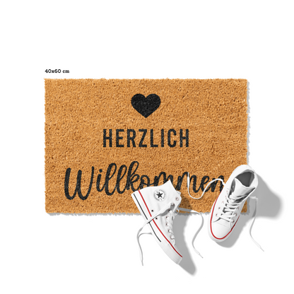 Fußmatte aus Kokos – Herzlich Willkommen mit Herz