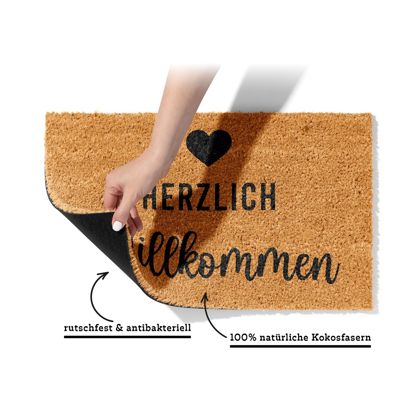 Fußmatte aus Kokos – Herzlich Willkommen mit Herz