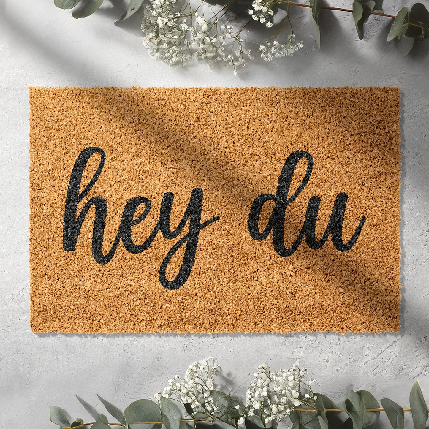 Kokosmatte mit Spruch „Hey du“ – Lustige Fußmatte für den Eingangsbereich