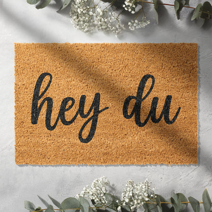 Kokosmatte mit Spruch „Hey du“ – Lustige Fußmatte für den Eingangsbereich