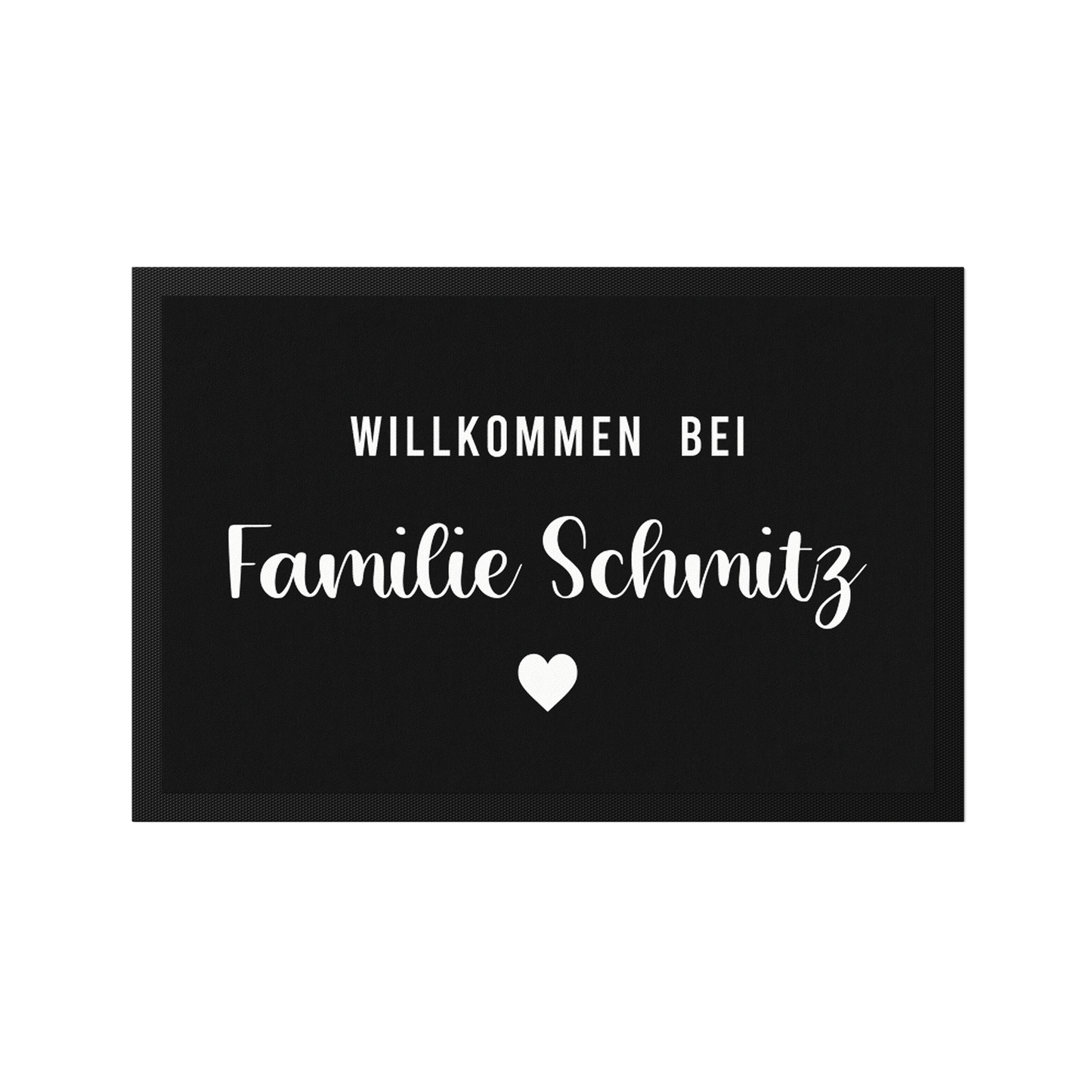 Stoff Fußmatte personalisierbar – Willkommen bei Familie mit Herz