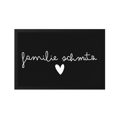 Stoff Fußmatte personalisierbar – Familienname im Scriptdesign mit Herz