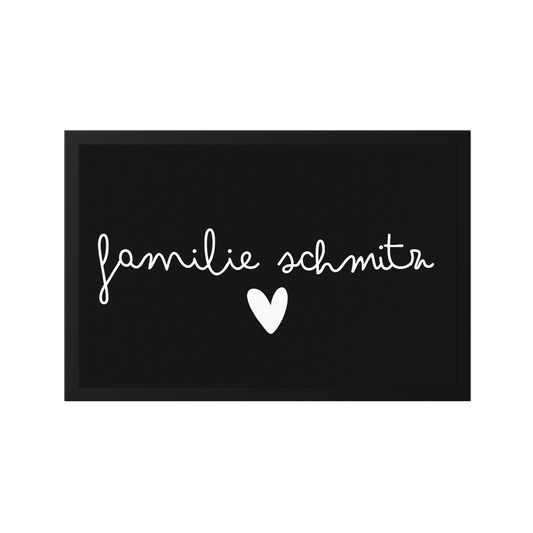 Stoff Fußmatte personalisierbar – Familienname im Scriptdesign mit Herz