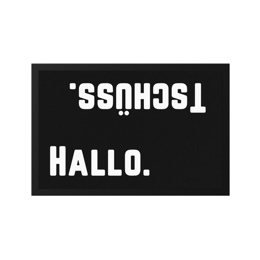 Stoff Fußmatte – „Hallo. Tschüss.“ Kontrast-Design